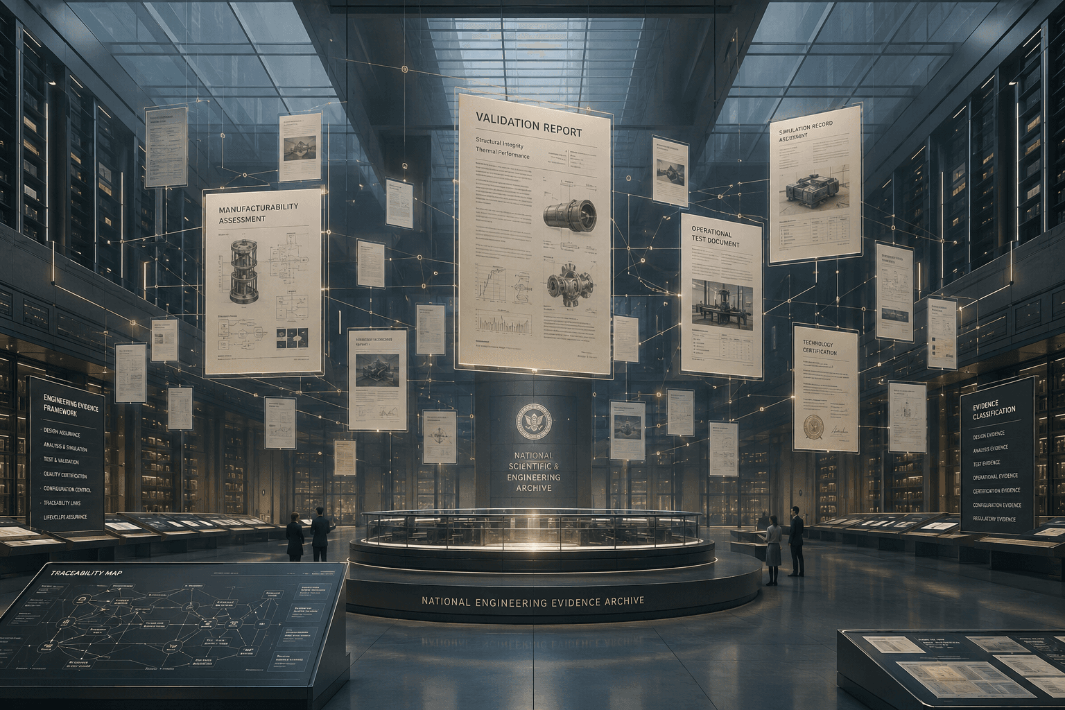 Institutional evidence vault with connected validation documents